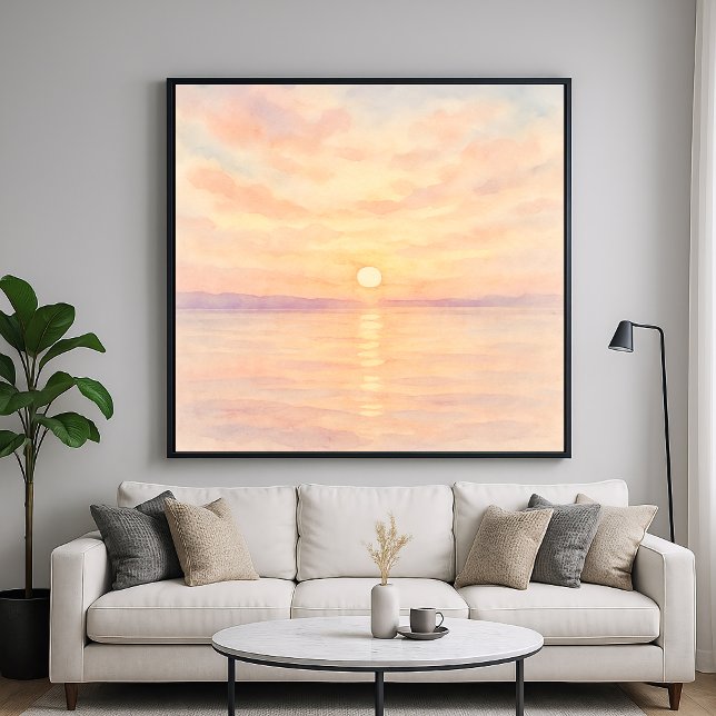 Poster Watercolor Style Sunset Over Sea Art (Criador carregado)