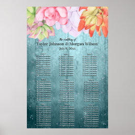 Poster Watercolor Succulents teal Wedding Seating