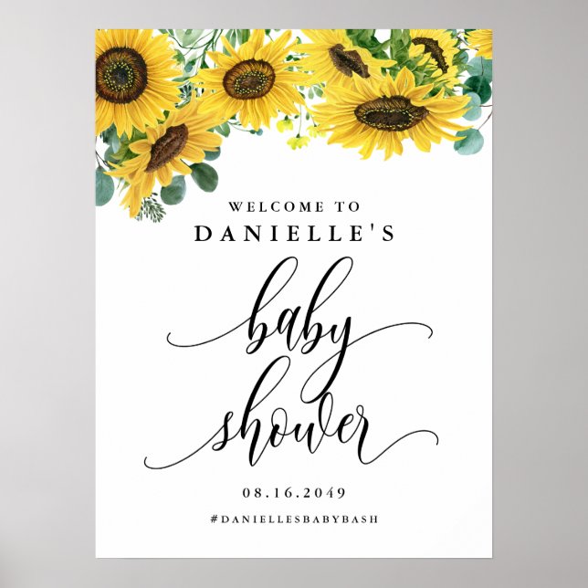Poster Watercolor Sunflower Summer Chá de fraldas Welcome (Frente)
