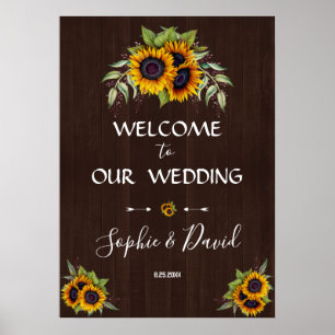 Poster Watercolor Sunflower Wood Sinal de Boas-vindas