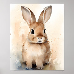 Poster Watercolor Tan Baby Bunny Rabbit Nursery