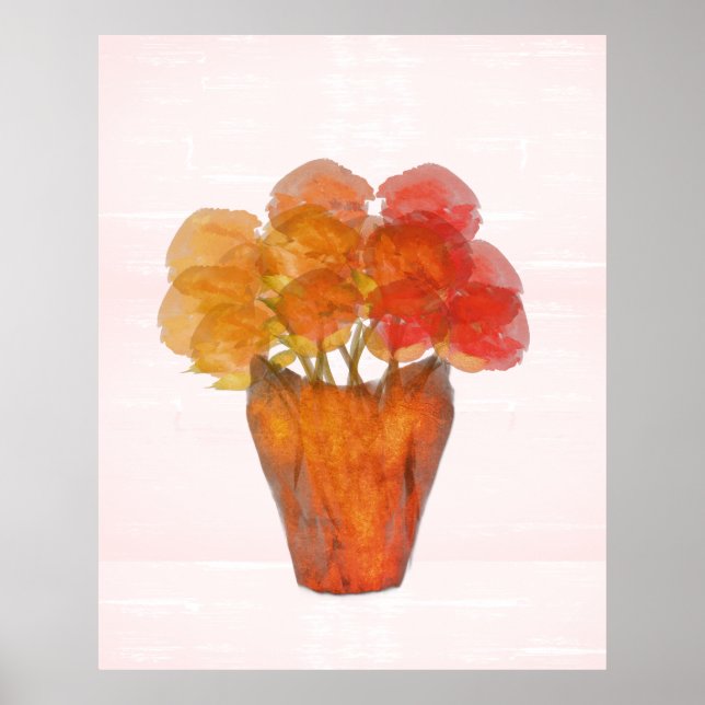 Poster Watercolor Terra Cotta Orange Rosas em Vase (Frente)