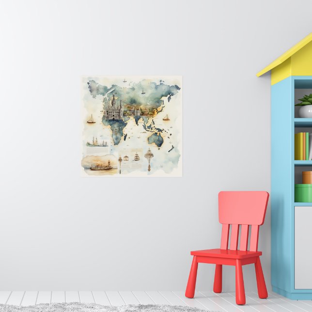 Poster Watercolor Travel Map (Berçário 1)