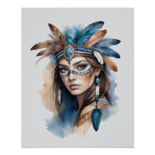 Pôster Watercolor Tribal Beauty: Espírito da Arte Boêmia