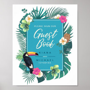 Poster Watercolor Tropical Sign Guest Book Teal ID577