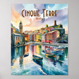 Poster Watercolor Vernazza Cinque Terre Italy Colorful
