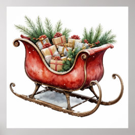 Poster Watercolor Vintage Christmas Sleigh