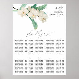 Poster Watercolor White Orchids Wedding Seating Chart