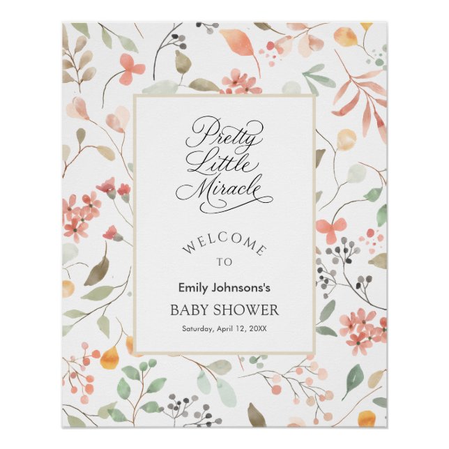 Pôster Watercolor Wildflower Baby Shower Party Signs (Frente)