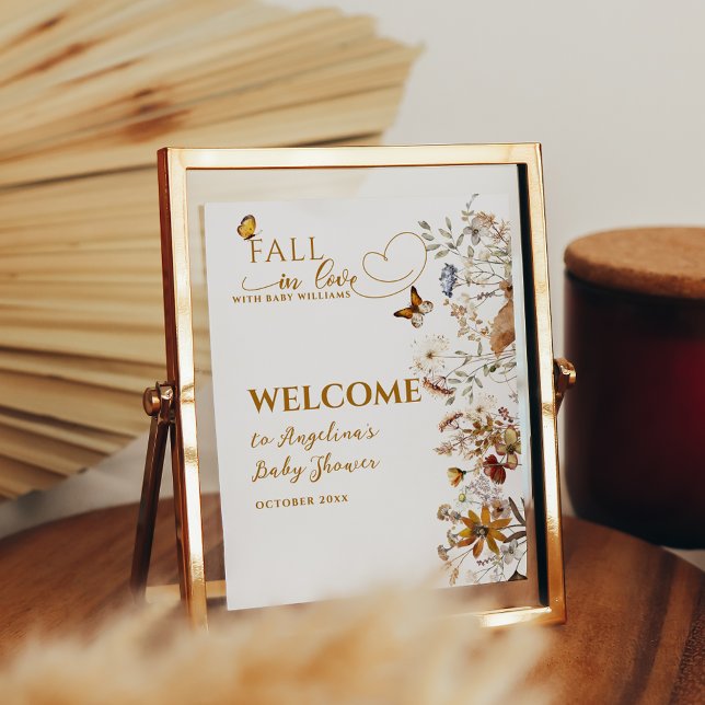 Poster Watercolor Wildflower Fall in Love Chá de fraldas (Criador carregado)