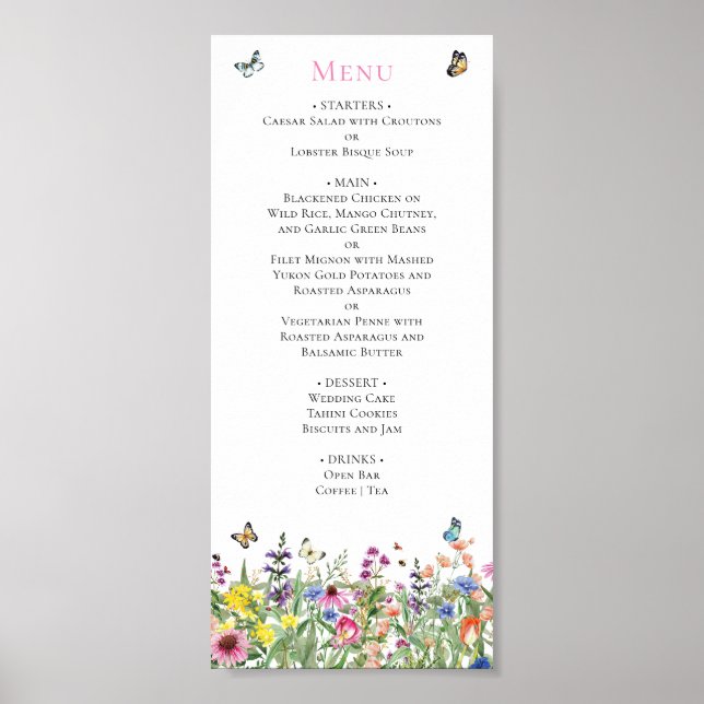 Poster Watercolor Wildflower Wedement Menu (Frente)
