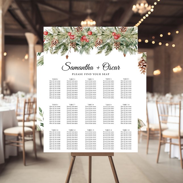 Poster Watercolor Winter Green Pine Tree  & Pine Cone Pos (Criador carregado)