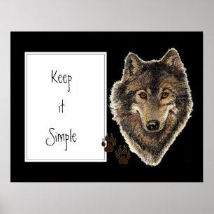 Pôster Watercolor Wolf Cita "Mantenha Simples"