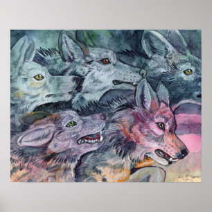 Poster Watercolor Wolf Pack