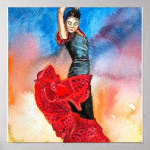 Pôster Watercolour do DANÇARINO do FLAMENCO