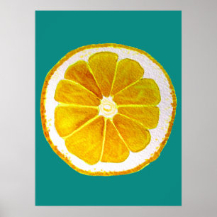 Poster Watercolour do original da fatia da fruta do limã