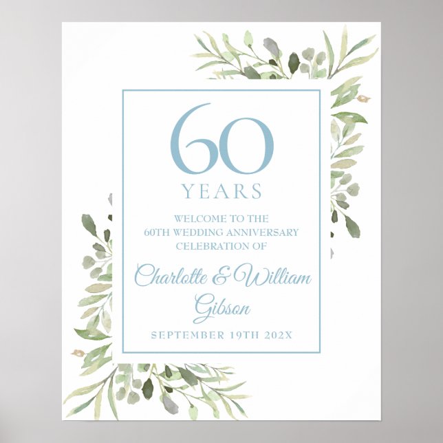 Poster Watercolour Greenery 60th Anniversary Welcome (Frente)