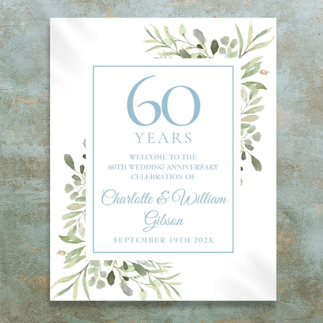Poster Watercolour Greenery 60th Anniversary Welcome (Watercolor Greenery 60th Anniversary Welcome Poster
)