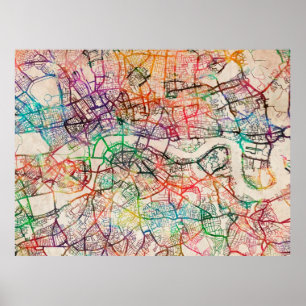 Pôster Watercolour Map of London