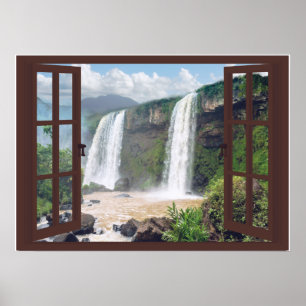Poster Waterfall Trompe l'oeil Faux Window