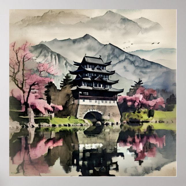 Poster Waterfront Castle Landscape (Frente)