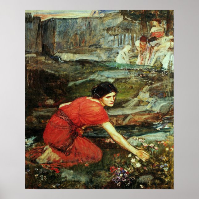 Poster Waterhouse - Maidens Escolhendo Flores Por Um Flux (Frente)
