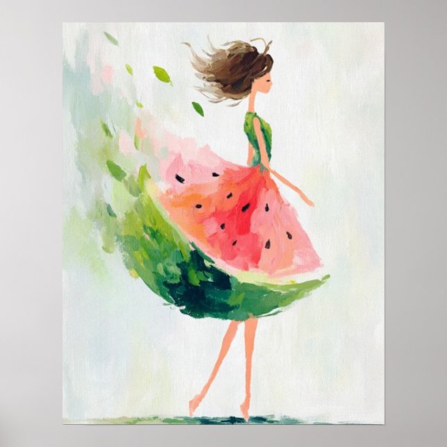 Poster Watermelon Breeze – Whimsical Summer Girl (Frente)