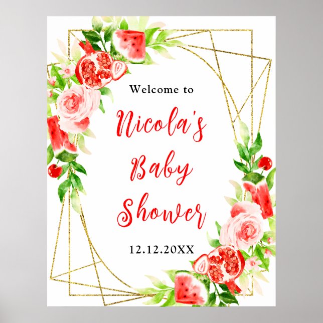 Poster Watermelon Pomegranate Baby Shower Welcome (Frente)