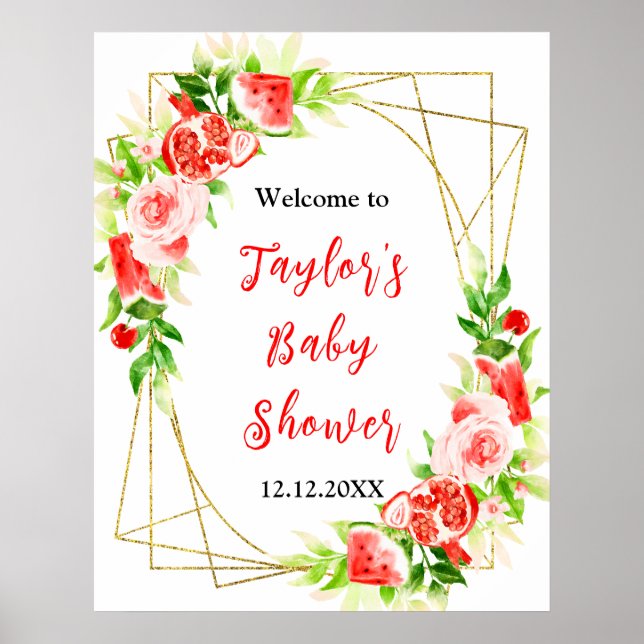 Poster Watermelon Pomegranate Baby Shower Welcome Sign (Frente)