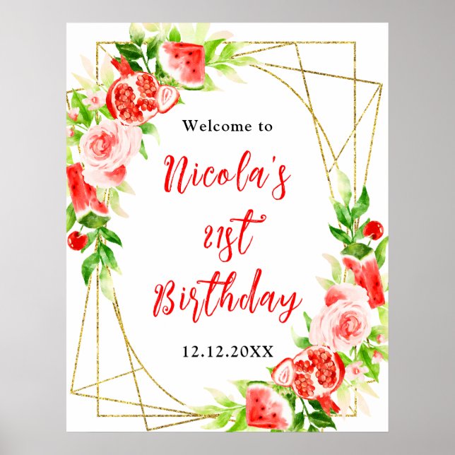 Poster Watermelon Pomegranate Birthday Welcome (Frente)