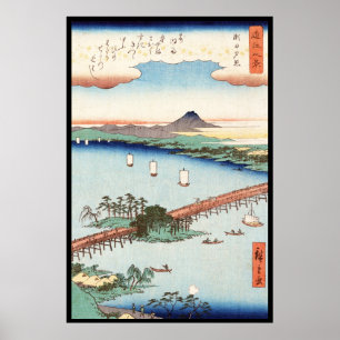 Pôster Waterscape japonês legal do cenário do ukiyo-e d