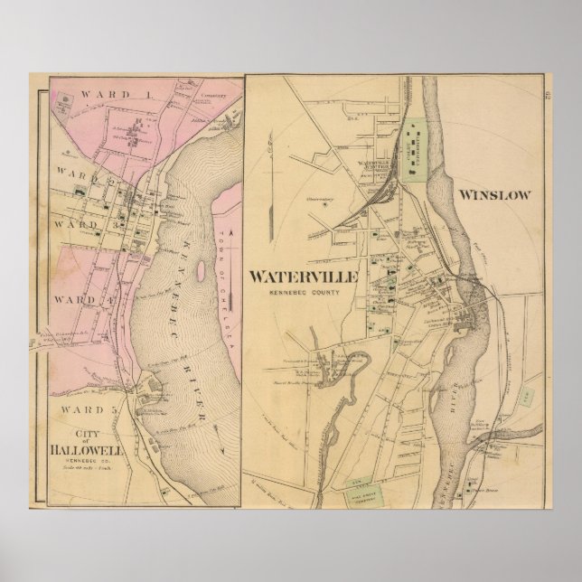 Poster Waterville, Condado de Kennebec (Frente)