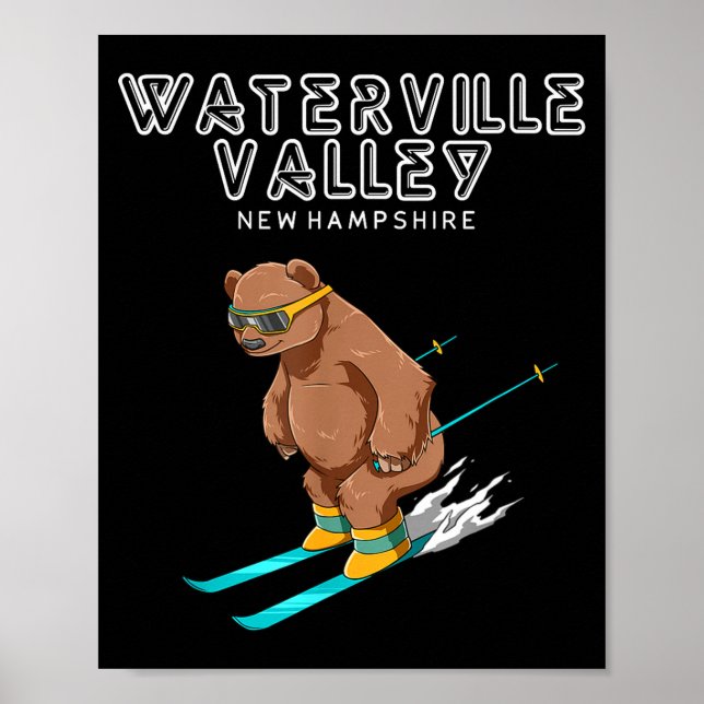 Poster Waterville Valley New Hampshire - Funny Ski Grizzl (Frente)