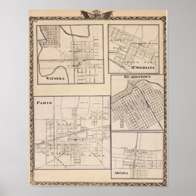 Pôster Watseka, Paris, Monte Sterling, Beardstown e Arcol (Frente)