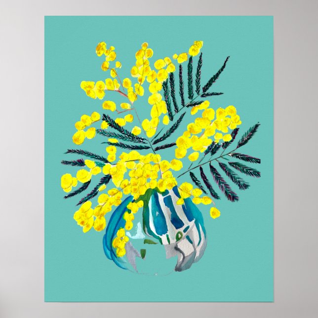 Poster Wattle mimosa moderna arte da flor amarela (Frente)