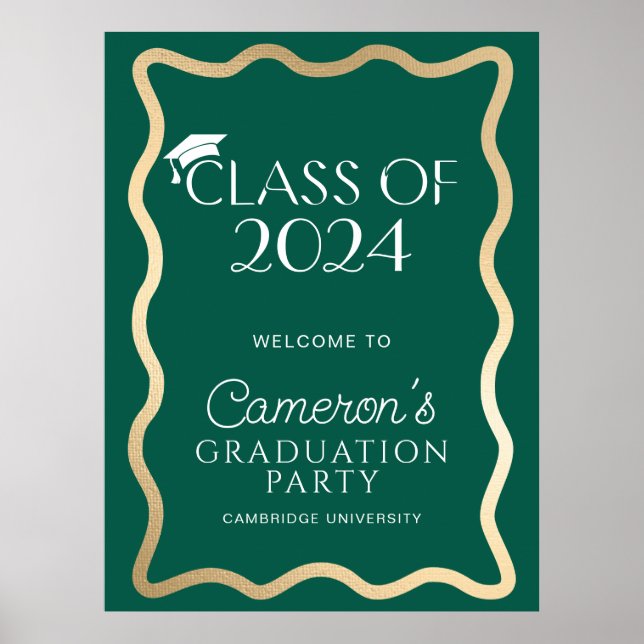 Poster Wave Dark Green Dourado Festa de formatura Bem-vin (Frente)