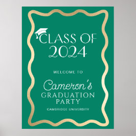 Poster Wave Emerald Green Dourado Festa de formatura Welc