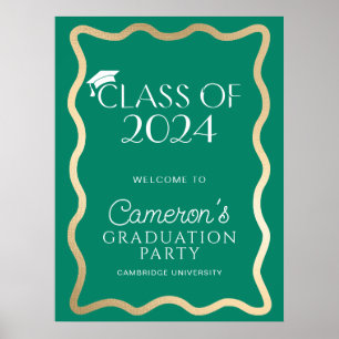 Poster Wave Emerald Green Dourado Festa de formatura Welc