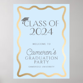 Poster Wave Light Blue Dourado Festa de formatura Welcome