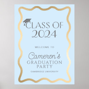 Poster Wave Light Blue Dourado Festa de formatura Welcome