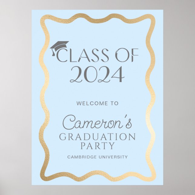 Poster Wave Light Blue Dourado Festa de formatura Welcome (Frente)