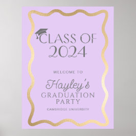 Poster Wave Light Purple Dourado Festa de formatura Welco