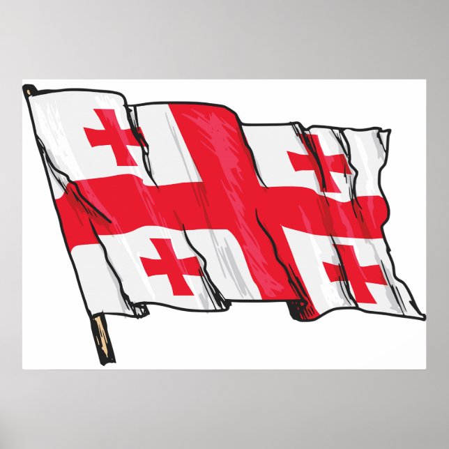 Poster Waving Georgia Flag Red and White Five Crosses (Frente)