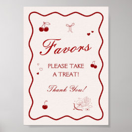 Poster Wavy Burgundy Cherry Bridal Shower Favor