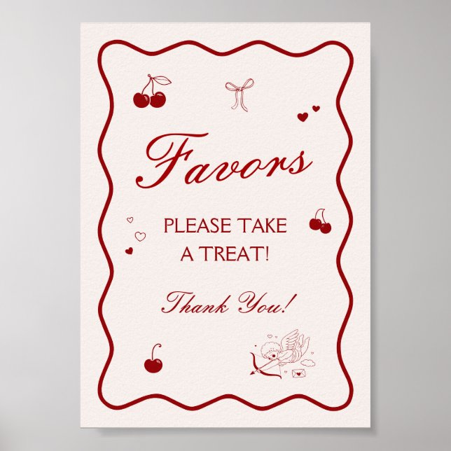 Poster Wavy Burgundy Cherry Bridal Shower Favor (Frente)