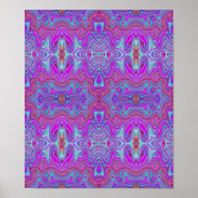 Poster Wavy Magenta and Blue Trippy Marbled Pattern (Frente)