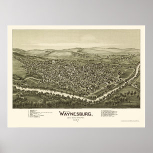 Pôster Waynesburg, mapa panorâmico do PA - 1897