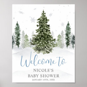 Poster Wcolor Winter Forest Blue Chá de fraldas Welcome