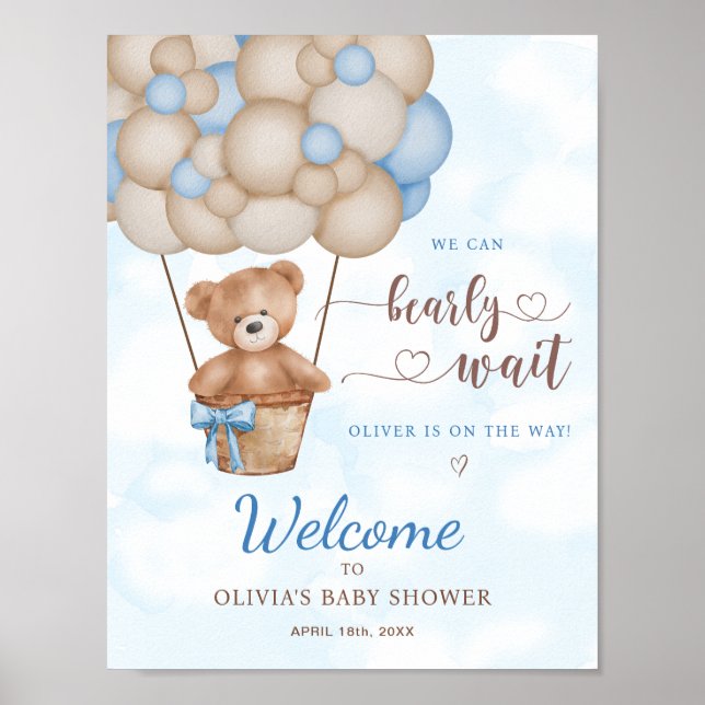 Poster We Can Bearly Wait Baby Shower Welcome Sign (Frente)