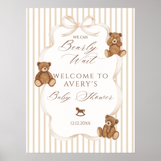 Poster We Can Bearly Wait Elegant Baby Shower (Frente)